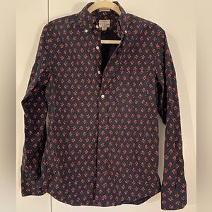 I.Crew secret wash stretch organic cotton shirt floral slim fit untucked